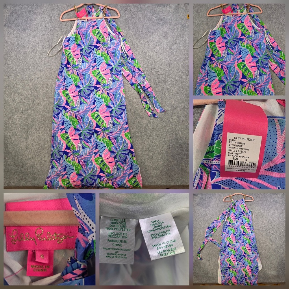 Lilly Pulitzer Joannah Silk Midi Dress Womens‎ 6 Blue Grotto Beleaf In Yourself